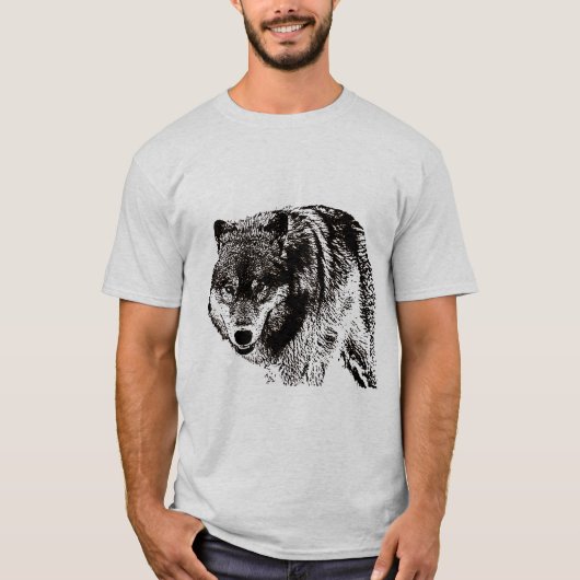 Wild Wolf Black & White Artwork T-Shirt (Vorderseite)