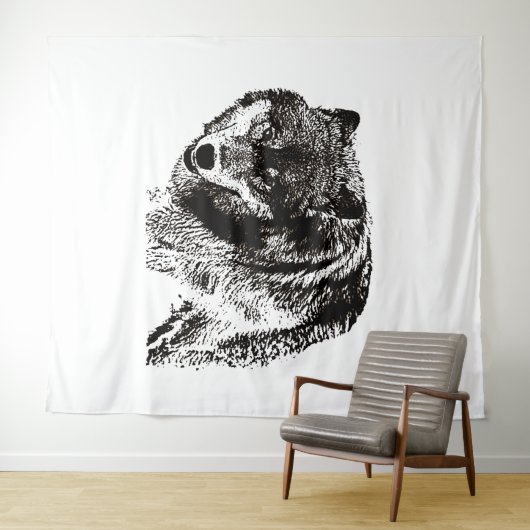 Wild Wolf Black & White Artwork Wandteppich (Beispiel (Horizontal))