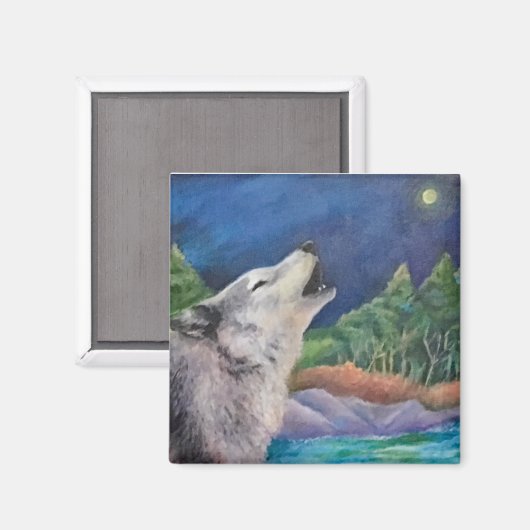 Wild Wolf Howling Magnet (Vorderseite/Rückseite)
