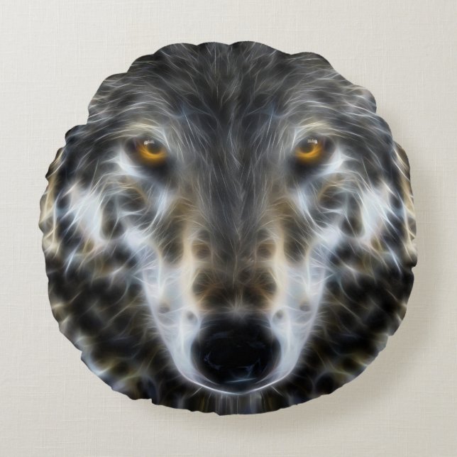 Wild Wolf Inspirational Portrait Rundes Kissen (Vorderseite)