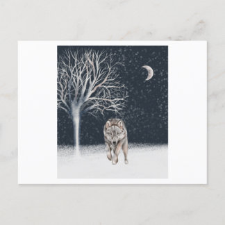 Wild wolf painted in watercolor during the winter postkarte