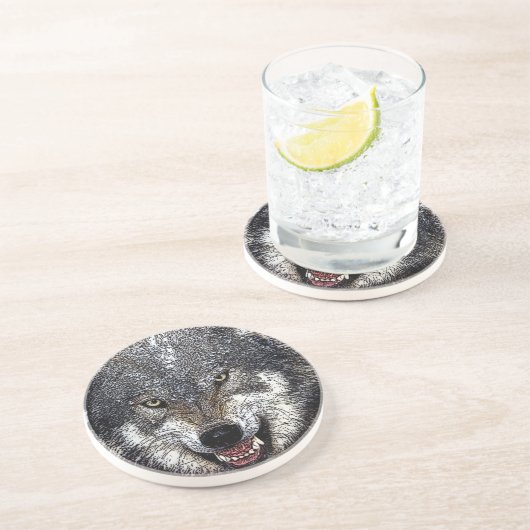 Wild Wolf Sandstein Untersetzer (Seite)