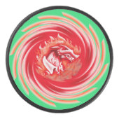 Wild Wolf Whirling Green Hockey Puck (Vorderseite)