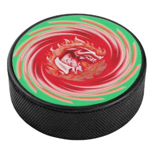 Wild Wolf Whirling Green Hockey Puck