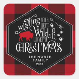 Wild Wonderful Christmas Red Kariert ID604 Quadratischer Aufkleber