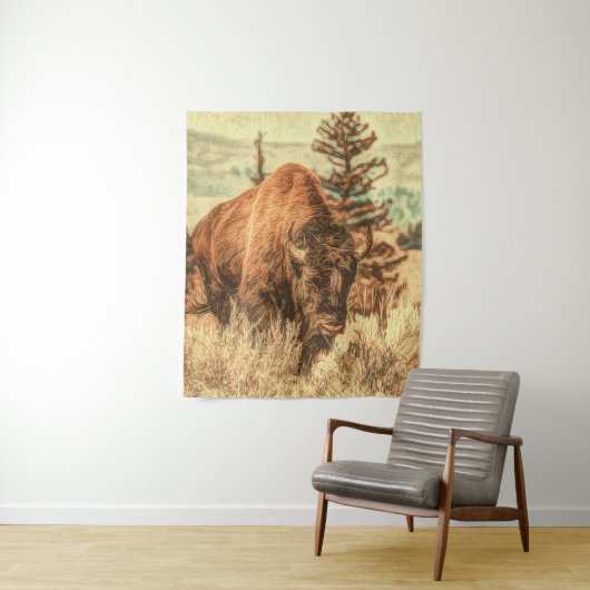 Wild Woodland Bison Wandteppich (Beispiel)