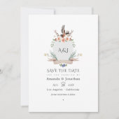 Wild Woodland Laurel Wappen Wedding Foto Save The Date (Vorderseite)