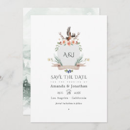 Wild Woodland Laurel Wappen Wedding Foto Save The Date