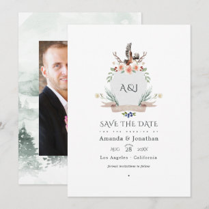 Wild Woodland Lorbeer Krest Hochzeitsfoto Save The Date
