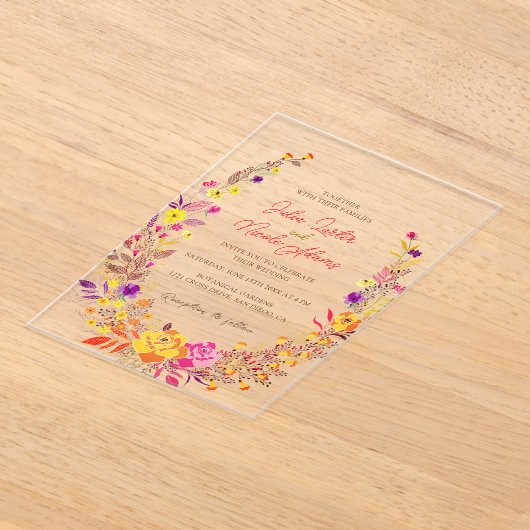 Wild Wreath Beautiful Fall Blume Einfache Hochzeit Acryleinladungen (Ablage )