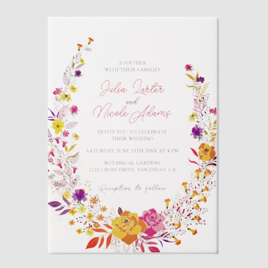 Wild Wreath Beautiful Fall Blume Einfache Hochzeit Pergament Einladungen (Vorderseite)