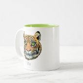 Wild Young Tiger Face & Calligraphy Coffee Tasse (Vorderseite Links)