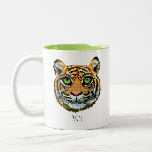 Wild Young Tiger Face & Calligraphy Coffee Tasse (Links)