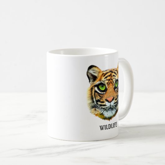 Wild Young Tiger Face & Calligraphy Kaffeetasse (VorderseiteRechts)
