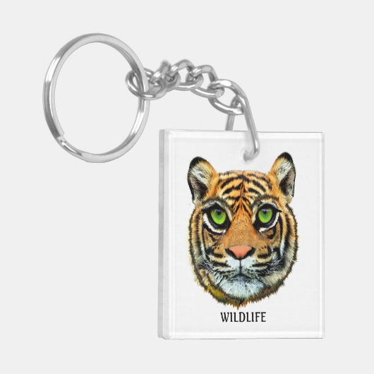 Wild Young Tiger Face & Calligraphy Schlüsselanhänger (Vorderseite links)