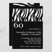 Wild Zebra Black w/White 60. Party Einladung (Vorne/Hinten)