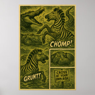 Wild Zebra Escape - Dschungelgefährdung Retro-Comi Poster