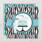 Wild Zebra Print & Birthday Cake Blue Einladung (Vorne/Hinten)