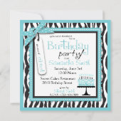 Wild Zebra Print & Birthday Cake Blue Einladung (Rückseite)