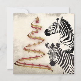 Wild Zebras und Ribbon Stared Christmas Trees Flat Feiertagskarte