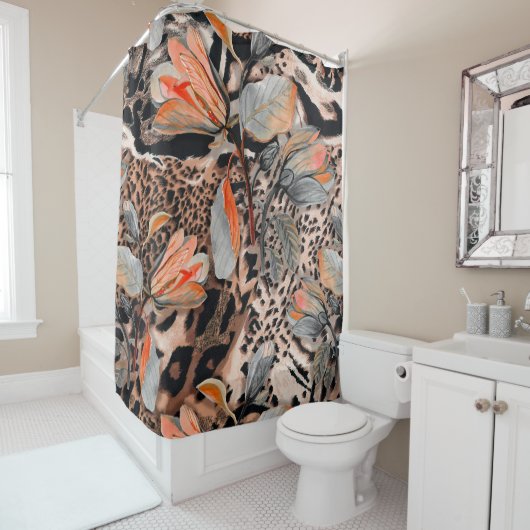Wildafrikanische Tierhaut mit Brom-Blume-Pattern Duschvorhang (Beispiel)