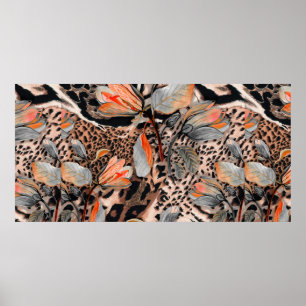 Wildafrikanische Tierhaut mit Brom-Blume-Pattern Poster