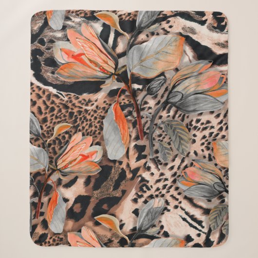 Wildafrikanische Tierhaut mit Brom-Blume-Pattern Sherpadecke (Vorderseite)