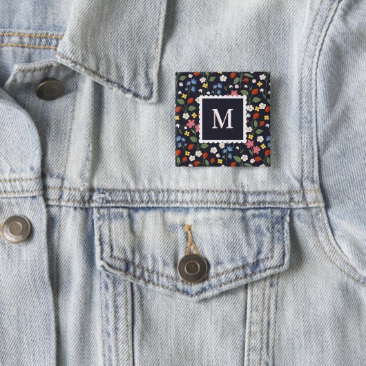 Wildbeere gemusterte mit Monogramm Marine Button (Beispiel)