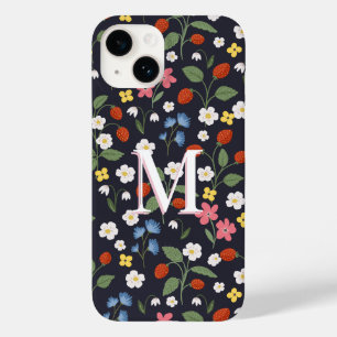 Wildbeere gemusterte mit Monogramm Marine Case-Mate iPhone 14 Hülle