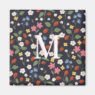 Wildbeere gemusterte mit Monogramm Marine Magnet