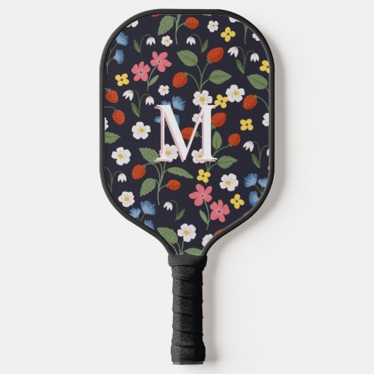 Wildbeere gemusterte mit Monogramm Marine Pickleball Schläger (Vorderseite)