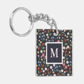 Wildbeere gemusterte mit Monogramm Marine Schlüsselanhänger (Vorderseite links)