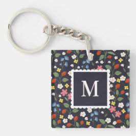 Wildbeere gemusterte mit Monogramm Marine Schlüsselanhänger