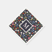Wildbeere gemusterte mit Monogramm Marine Serviette (Ecke)
