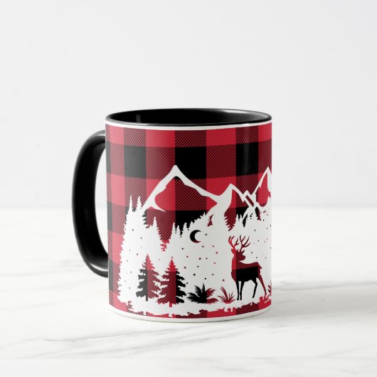 Wildbergszene Rotes Buffalo Karo Tasse (Vorderseite Links)