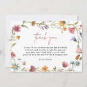 Wildblume 1. Geburtstag druckbare Dankkarten Einladung (Vorderseite)