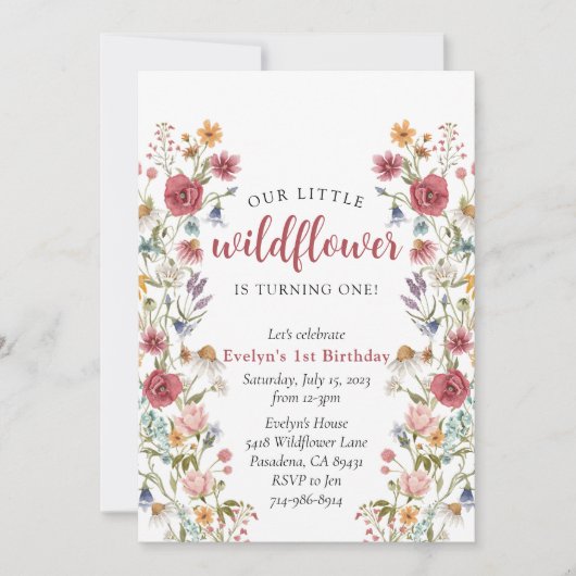 Wildblume 1 Geburtstag Einladung (Vorderseite)