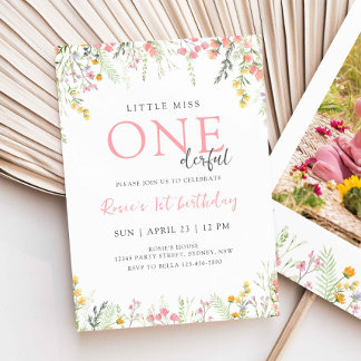 Wildblume 1. Geburtstag Kleine Miss ONEderful Einladung