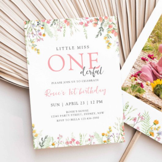 Wildblume 1. Geburtstag Kleine Miss ONEderful Einladung