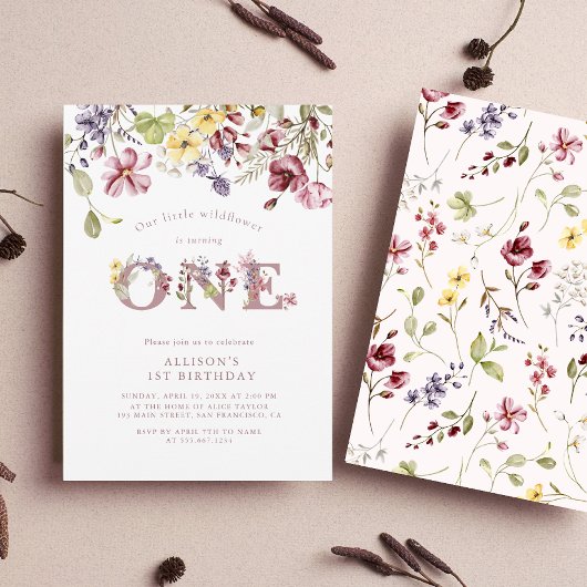 Wildblume 1. Geburtstag Mauve Girl Einladung