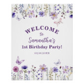 Wildblume 1. Geburtstag Party Begrüßungszeichen Poster (Vorderseite)