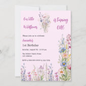Wildblume 1. Geburtstag Rosa lila Mädchen Einladung (Vorderseite)
