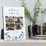 Wildblume 4 Foto Collage Blumenmutter Tag Fotoplatte<br><div class="desc">Das Foto des Muttertags wird personalisiert mit 4 Ihrer Favoriten angezeigt - oder Sie können die Personalisierung für jeden und jeden Anlass leicht ändern. Ihre Fotos werden in einer Foto-Collage mit horizontalen,  abgerundeten Rechtecken angezeigt. Das Design weist eine Blumengrenze mit blauen Wildblumen und handgeschriebenem Text auf.</div>
