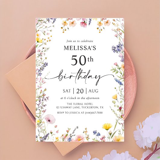 Wildblume 50. Geburtstagsparty Einladung