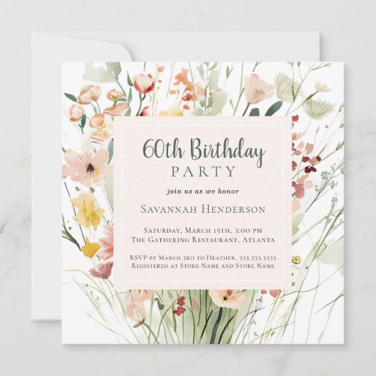 Wildblume 60. Geburtstagsparty Einladung (Vorderseite)