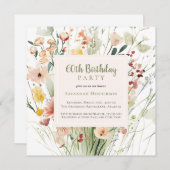 Wildblume 60. Geburtstagsparty Einladung (Vorne/Hinten)