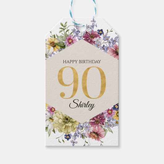 Wildblume 90. Geburtstag Personalisiert Geschenkanhänger (Vorderseite)