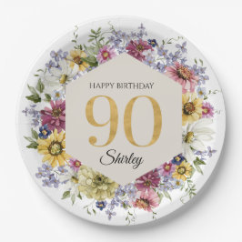 Wildblume 90. Geburtstag Personalisiert Pappteller