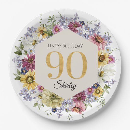 Wildblume 90. Geburtstag Personalisiert Pappteller (Vorderseite)