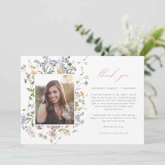 Wildblume Abschluss Danke, Card 3 Fotos Boho Dankeskarte (Stehend Vorderseite)